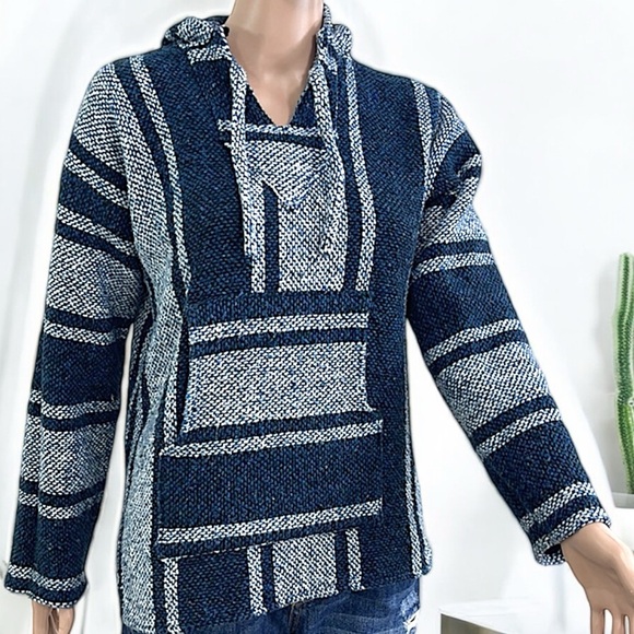 Artesanias Cuamatzi Blue Classic Mexican Baja Hoodie Pullover - Picture 11 of 16